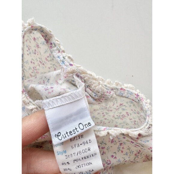 Vintage Baby Girl CUTEST ONE Floral Polycotton Satin Bow Peasant Dress, Size 12M - Picture 9 of 13